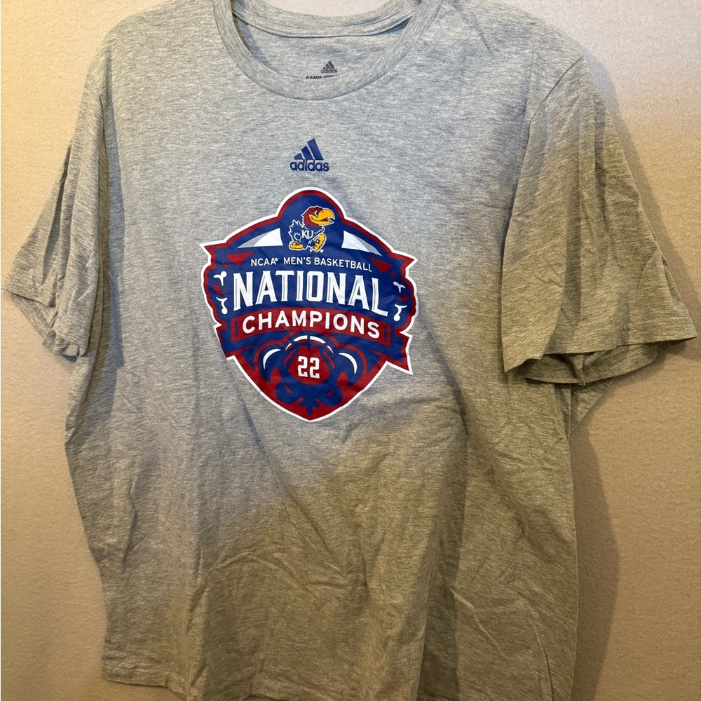 Kansas Jayhawks National Champions ‘22 Tee in Heather Gray Adidas